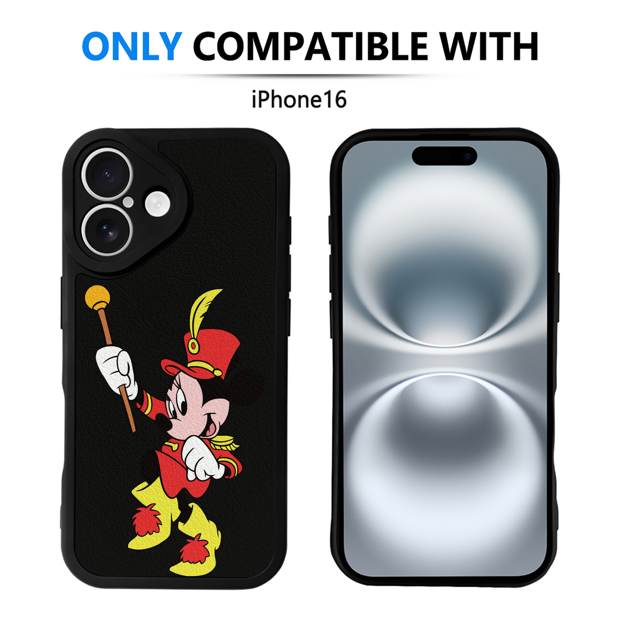 （画像用） ミッキーマウス Mickey Mouse 【iPhone 16シリーズ対応】シリコンスマホケース（レザー調） 材質：シリコン
